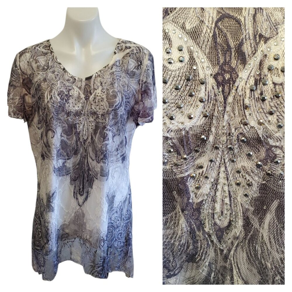 Vintage Dressbarn Lace Jem Sheer Layered Large Gothic Y2K Rocker Biker Tee
